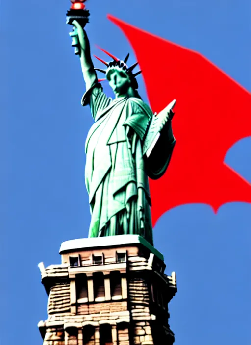Image similar to red dragon and statue of liberty
