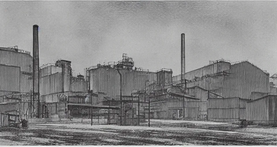 Prompt: a cmyk risograph print of a steel mill in birmingham england, early 1 9 0 0's