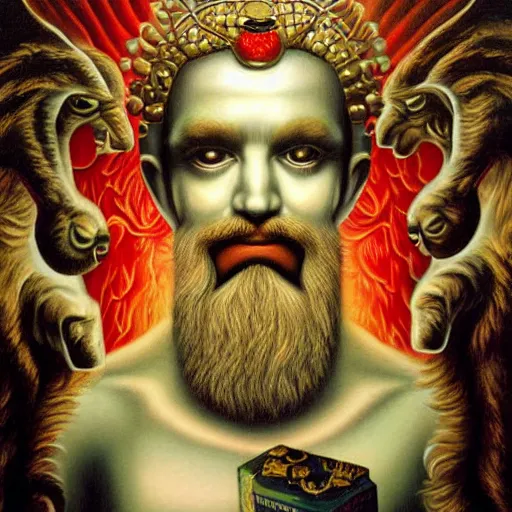 Image similar to Zeus painting by Mark Ryden and Todd Schorr highly detailed