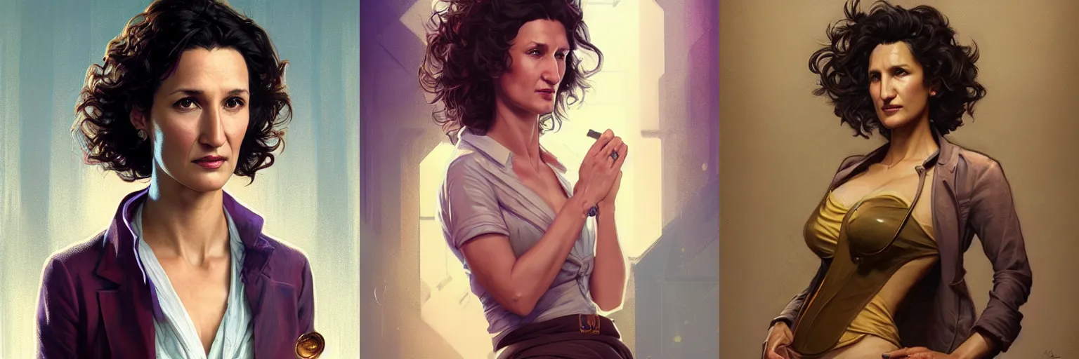 Prompt: portrait of Indira Varma as a detective, highly detailed, digital painting, artstation, concept art, sharp focus, illustration, art by artgerm and greg rutkowski and alphonse mucha