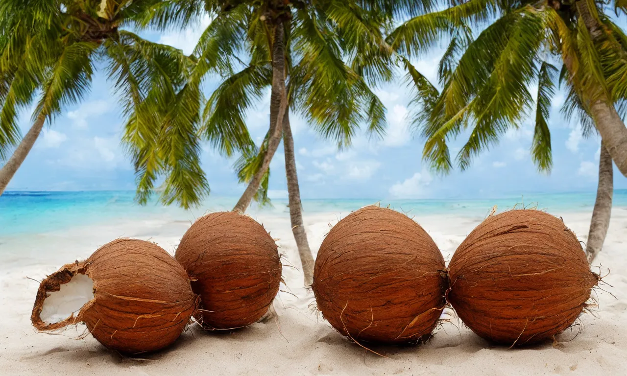 Prompt: coconut on paradise beach