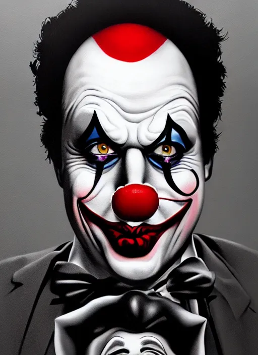 Prompt: a clown with serious expression, clown makeup. art by martin ansin, martin ansin artwork. portrait.