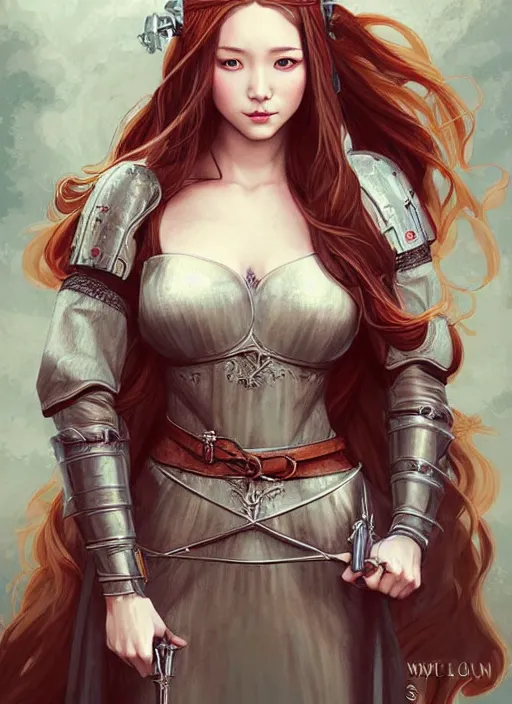 Image similar to lovely medieval maiden with long hair, character portrait, sketch, concept art, intricate details, highly detailed photorealistic, portrait, in the style of adam hughes, seseon yoon, artgerm and warren louw