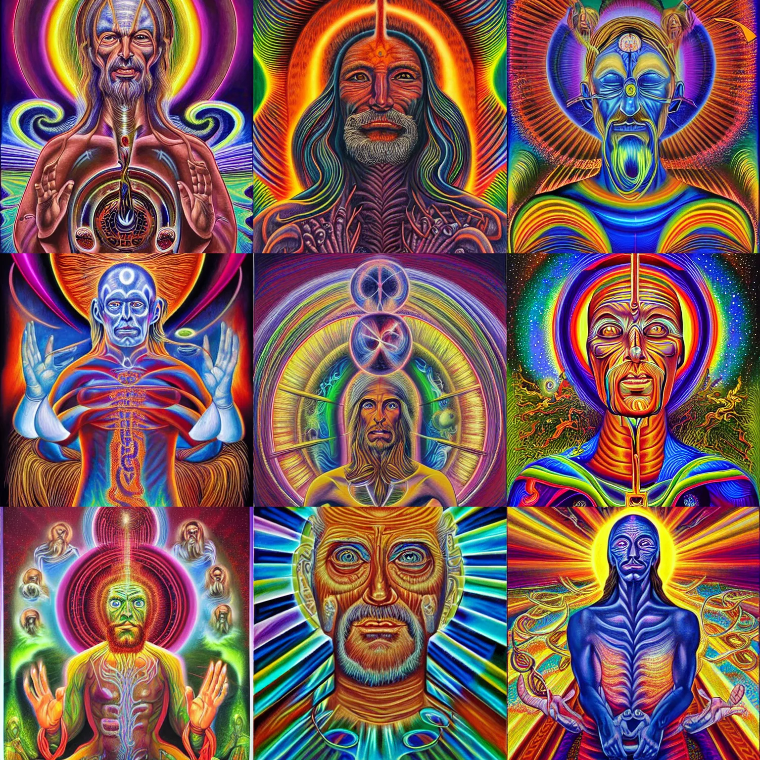 Prompt: father time ayahuasca spirit, painting by alex grey in the style of cosmic christ by alex grey