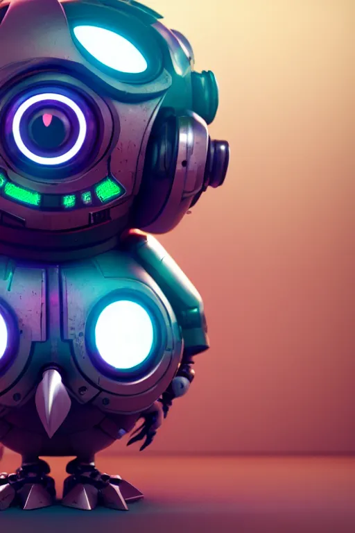 Image similar to high quality 3 d render very cute cyborg owl! with boombox!, cyberpunk highly detailed, unreal engine cinematic smooth, in the style of blade runner & detective pikachu, hannah yata charlie immer, moody light, low angle, uhd 8 k, sharp focus