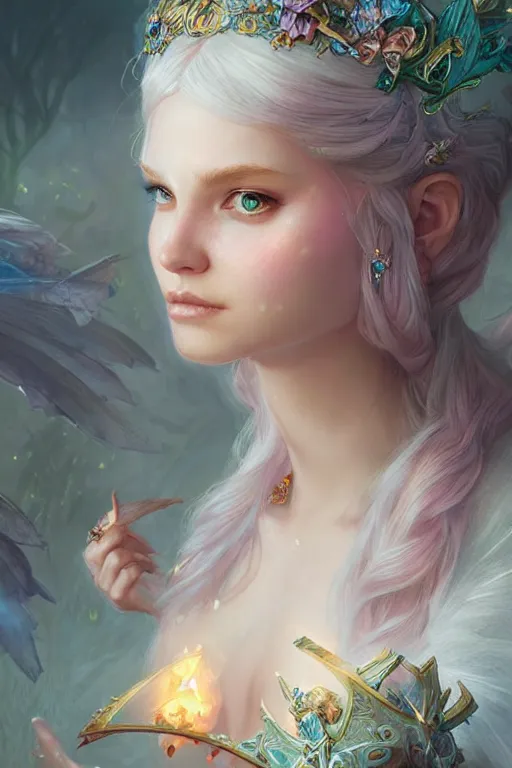 Prompt: fairy princess, highly detailed, d & d, fantasy, highly detailed, digital painting, trending on artstation, concept art, sharp focus, illustration, art by artgerm and greg rutkowski and magali villeneuve