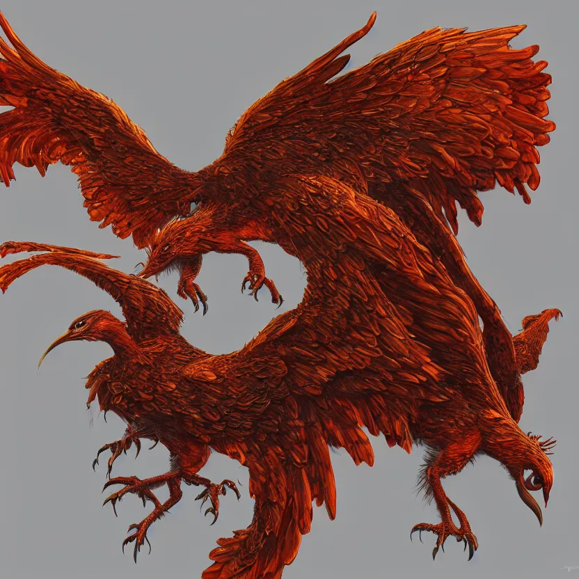 Image similar to Intricate detailed photo of dramatic phoenix bird with spread wings by James Gurney, unreal engine, Trending on artstation.