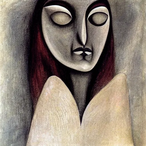 Image similar to the most enigmatic face, by leonora carrington