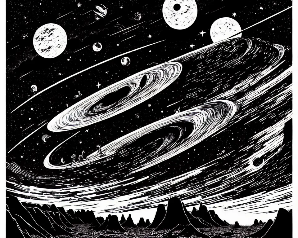 Image similar to a majestic alchamist night sky, high details, bold line art, by vincent di fate and joe fenton, inking, etching, screen print, masterpiece, trending on artstation, sharp, high contrast, hyper - detailed,, hd, 4 k, 8 k