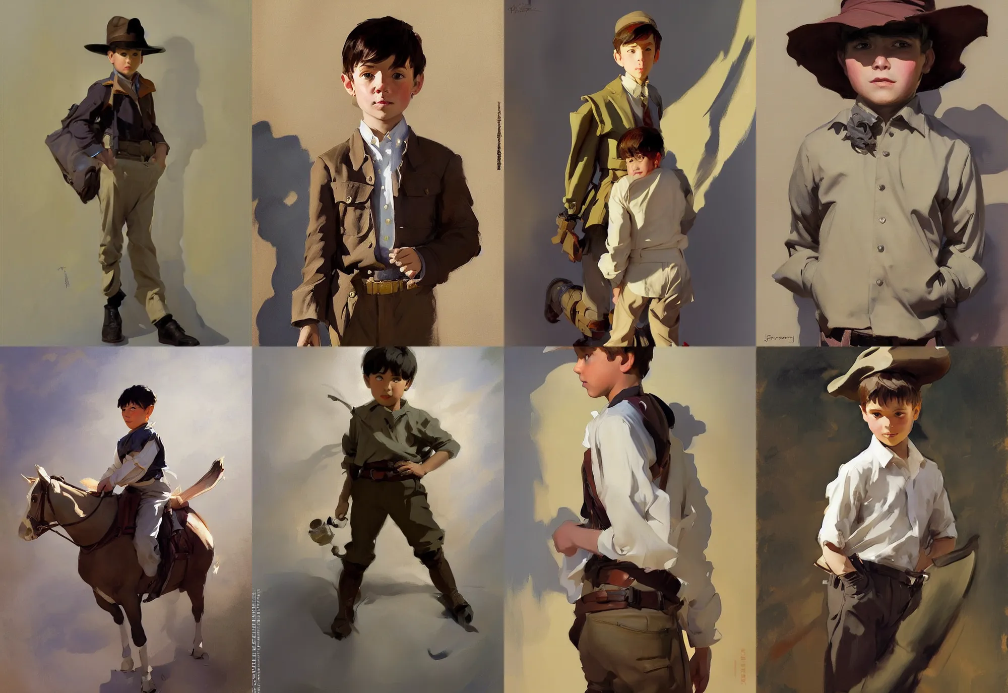 Image similar to portrait of young boy travaler jodhpurs greg manchess painting by sargent and leyendecker, studio ghibli, fantasy, medium shot, asymmetrical, intricate, elegant, matte painting, illustration, hearthstone, by greg rutkowski, by greg tocchini, by james gilleard, by joe fenton