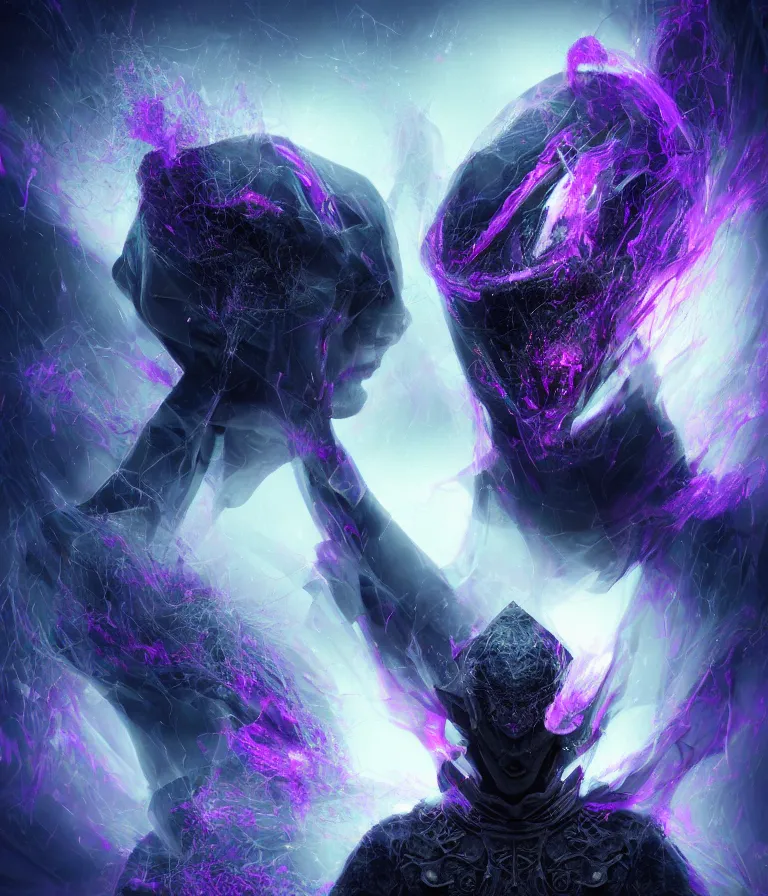 Image similar to impressive ominous front!! shot photo of a court jester character fine portrait fine portrait mesmerizing fractal hyper cubes platinum cracked dark future hyper dimensional space galactic crystal nebula edges elegant detailed intricate concept artstation sharp focus ray tracing cinematic masterpiece temporal corruption beeple wlop germ 8 4 k scifi glossy hyper realistic illustration canon eos r 3 fujifilm x - t 3 0 sony alpha a 6 6 0 0