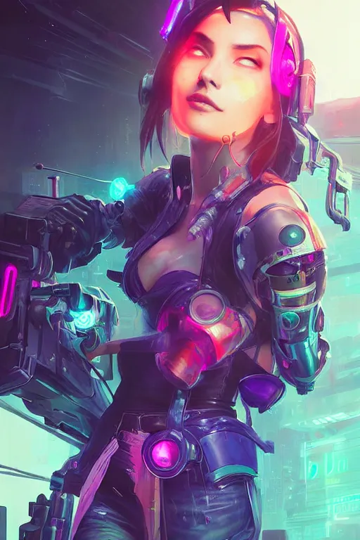 Image similar to caitlyn from league of legends, cyberpunk futuristic neon. decorated with traditional japanese ornaments by ismail inceoglu dragan bibin hans thoma greg rutkowski alexandros pyromallis nekro rene maritte illustrated, perfect face, fine details, realistic shaded, fine - face, pretty face