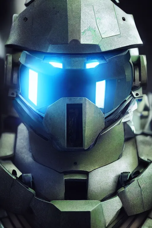 Image similar to robot ninja mask helmet halo master chief radiating a glowing aura global illumination ray tracing hdr fanart arstation by ian pesty and katarzyna da „ bek - chmiel