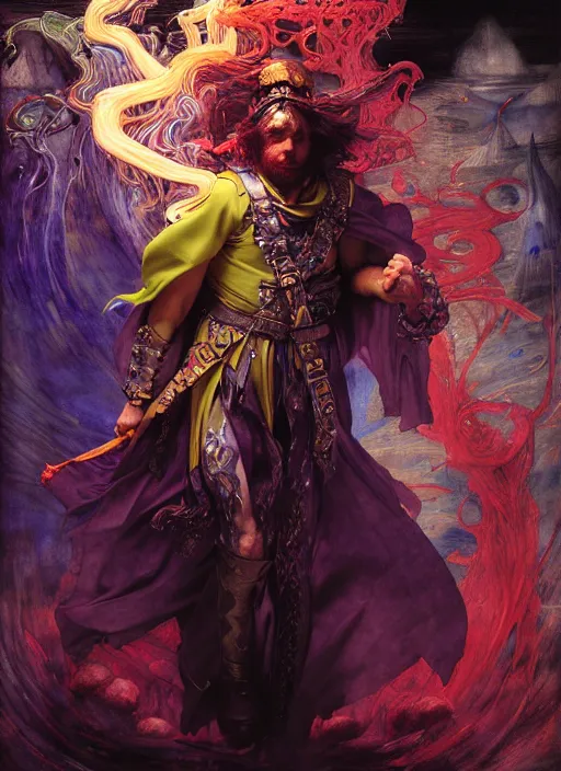Image similar to wizard casting acid splash, dnd character art portrait, dramatic lighting, vivid colors by edgar maxence and caravaggio and michael whelan and delacroix.