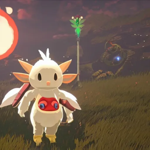 Prompt: A Moogle in The Legend of Zelda Breath of the Wild, cel shading, npr