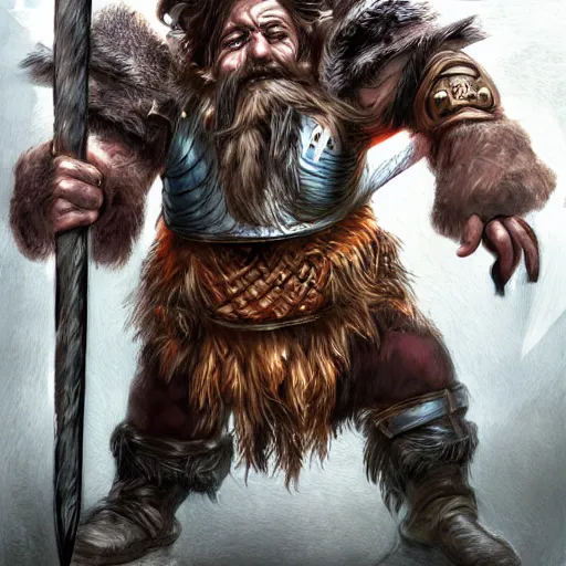 Prompt: a fantasy comic book style portrait painting of a dwarf berserker swinging axes, octane render, hyperreal