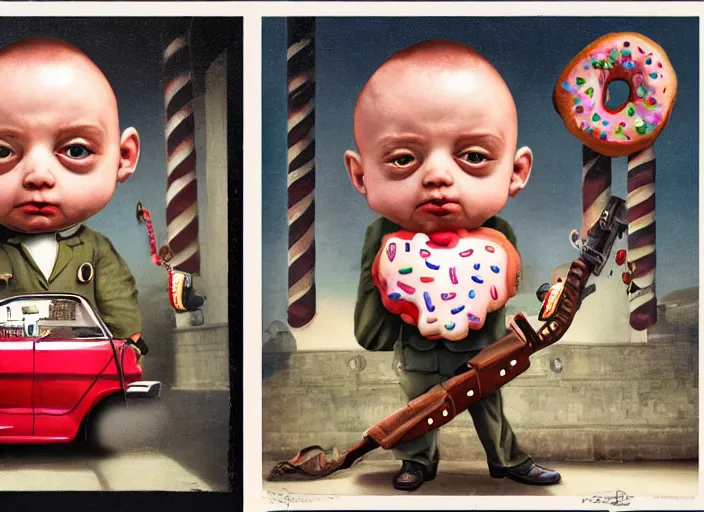 Image similar to a police officer made of donut, lowbrow, matte painting, 3 - d highly detailed, in the style of mark ryden,