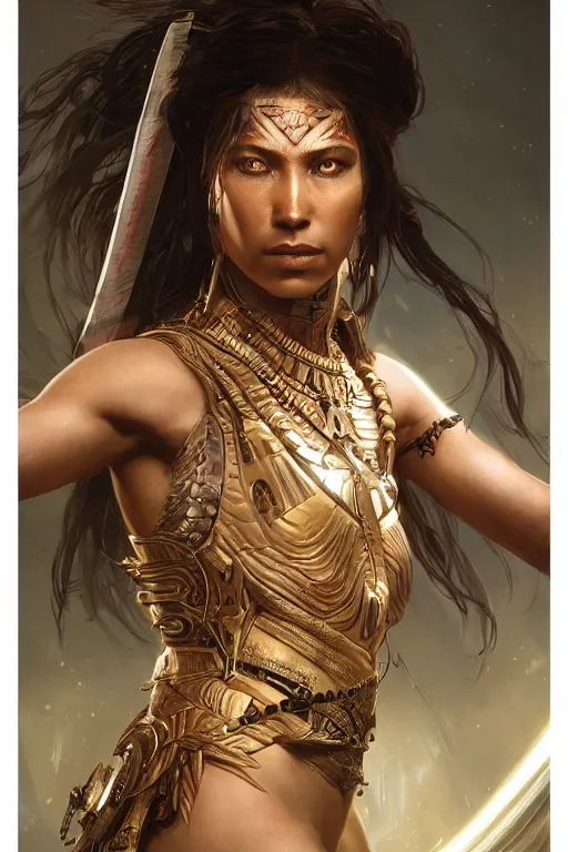 Image similar to portrait of a female Amazon warrior looking fierce, sci-fi, fantasy, intricate, dramatic lighting elegant, highly detailed, high contrast, dramatic studio lighting, cgsociety, artstation, octane render, unreal engine, concept art, sharp focus, art by artgerm and greg rutkowski and alphonse mucha