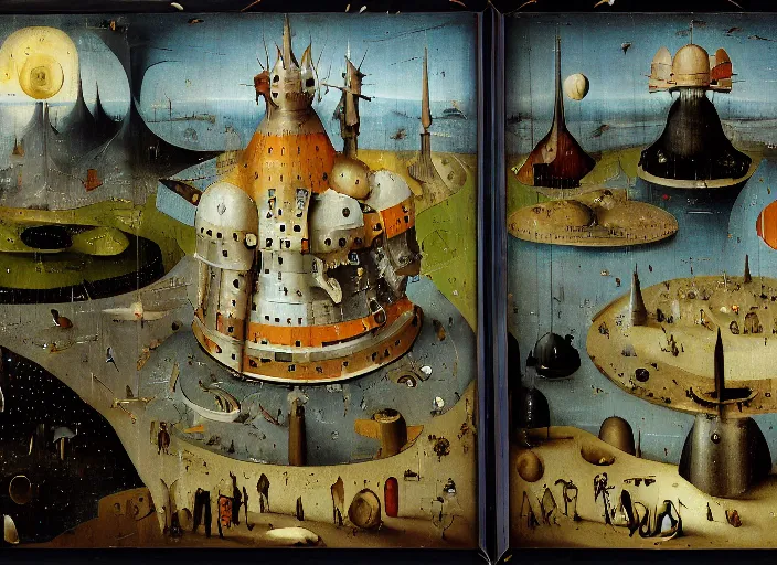 Image similar to an intricately detailed space colony by Hieronymus Bosch