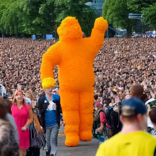 Prompt: a 7 0 foot tall ginger man walking among the crowd