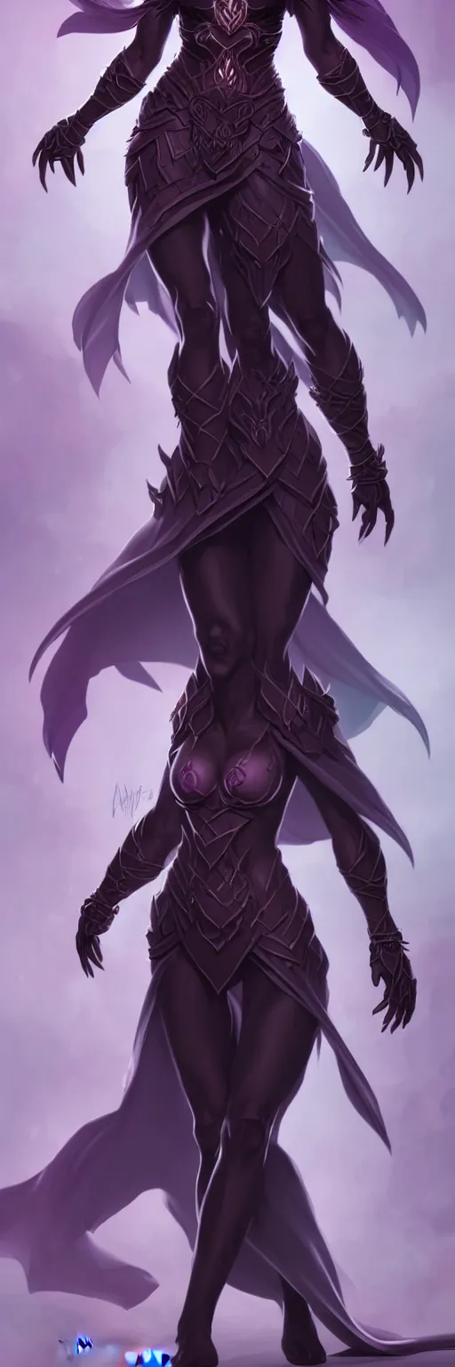 Image similar to dark sorceress full body view, highly detailed, artgerm style, artstation, soft light, sharp focus, illustration, character design, concept art, correct anatomy