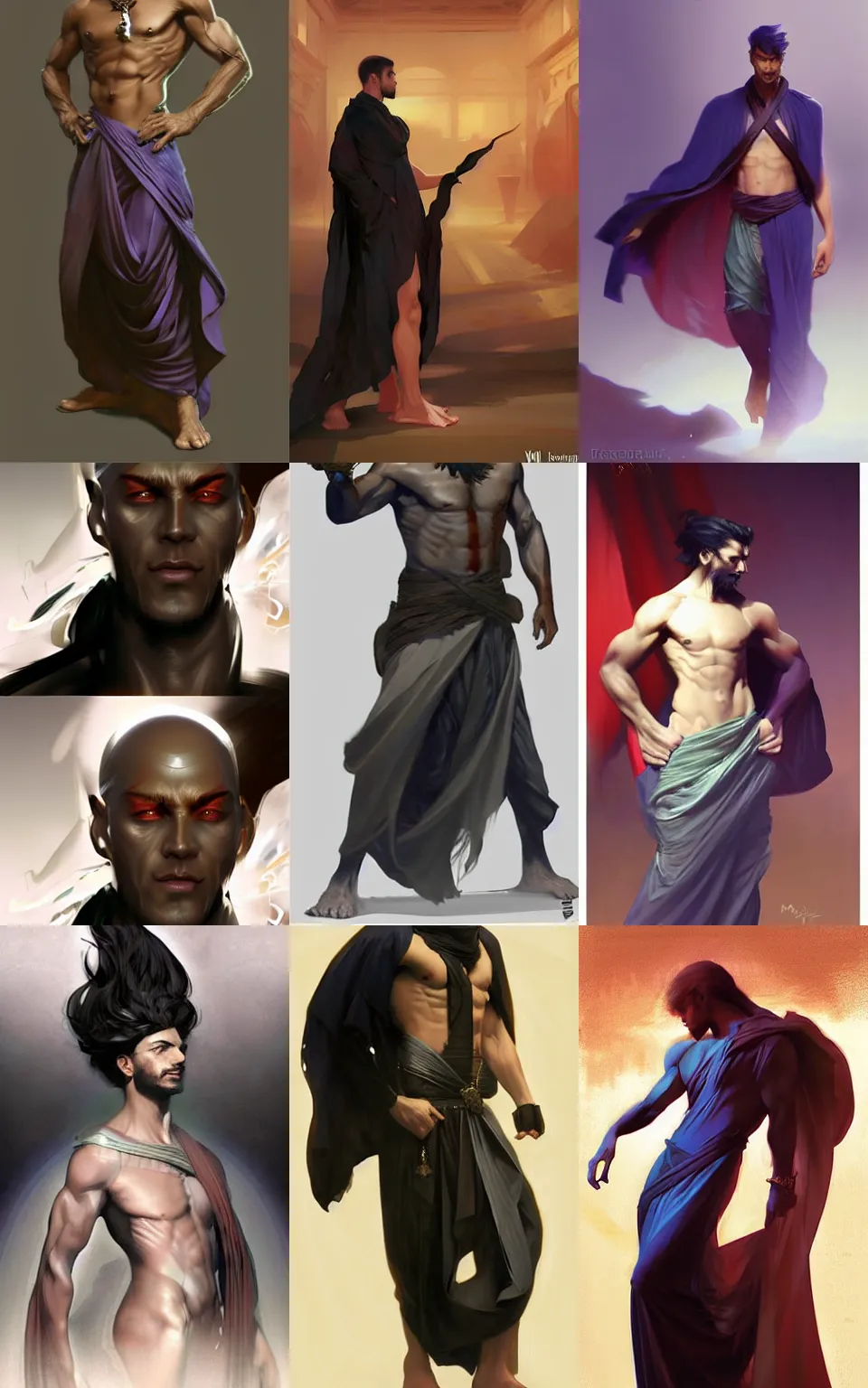 Prompt: character concept portrait, male djinn in dark silky robes, style digital painting, concept art, smooth, sharp focus, illustration, from metal gear, by ruan jia and mandy jurgens and william - adolphe bouguereau, artgerm