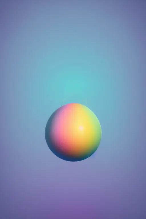 Prompt: geometric 3 d render, soft bright pastel, rainbow fireball in the middle, mountains surrounding, rule of thirds