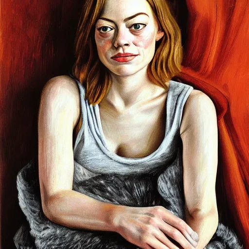 Prompt: high quality high detail painting by lucian freud, hd, portrait of emma stone