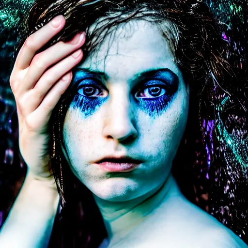 Image similar to Kevin Mitnick as a mermaid, grungy, unkept hair, glowing eyes, modelsociety, radiant skin, huge anime eyes, RTX on, perfect face, vogue, directed gaze, intricate, Sony a7R IV, symmetric balance, polarizing filter, Photolab, Lightroom, 4K, Dolby Vision, Photography Award