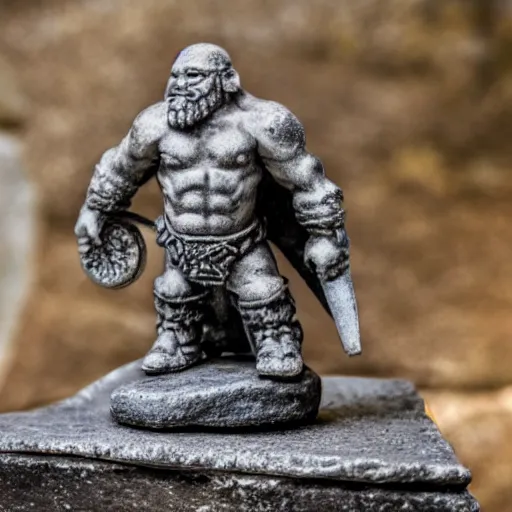 Image similar to Confused warrior dwarf standing on stone spiral staircase