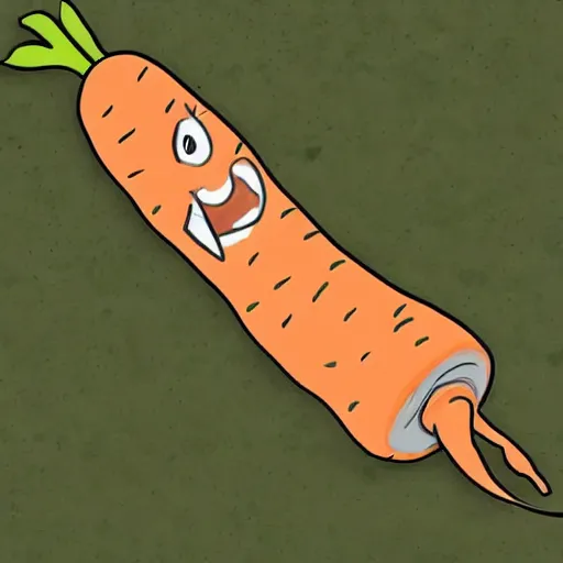 Image similar to A giant cartoon carrot eating a human stick