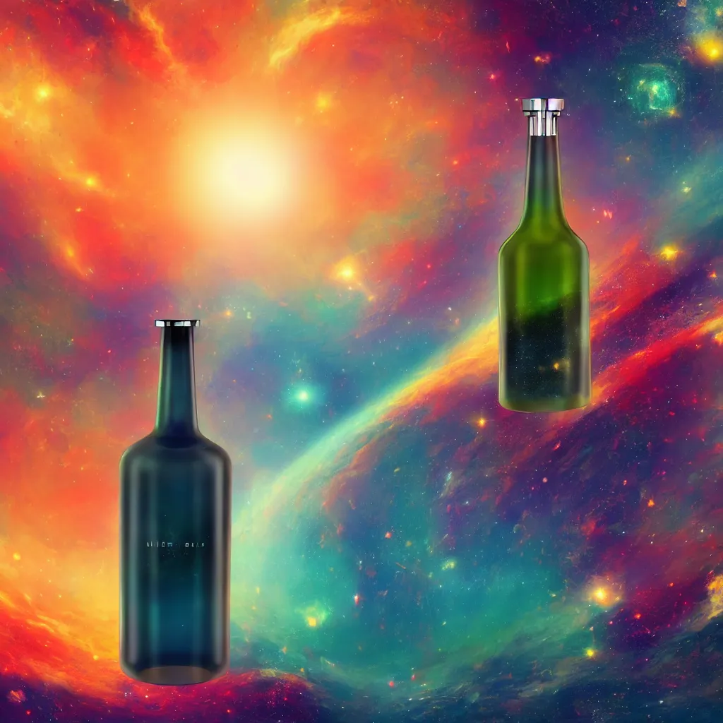 Image similar to the universe contained within a bottle, in a style of artstation