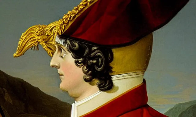 Prompt: a detailed painting of Napoleon Bonaparte standing in front of a huge white dragon by Jacques-Louis David