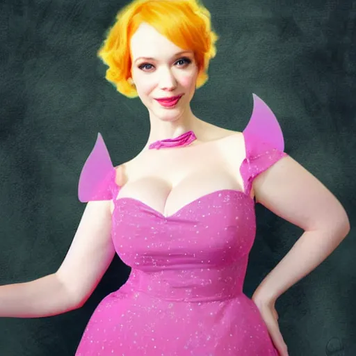 Prompt: christina hendricks with tinkerbell clothes, digital art,