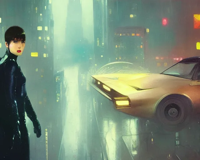 Image similar to 2 0 1 8 blade runner movie still girl look at the cityscape from roof perfect face fine realistic face pretty face reflective polymer suit tight neon puffy jacket blue futuristic sci - fi elegant by denis villeneuve tom anders zorn hans dragan bibin thoma greg rutkowski ismail inceoglu illustrated sand storm alphonse mucha