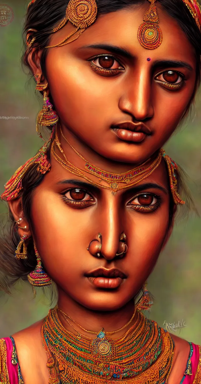 Prompt: realistic photo of a beautiful brown south asian tradisional girl, very sharp focus, in the style of greg rutswoski, very hyper realistic, highly detailed, fantasy art station