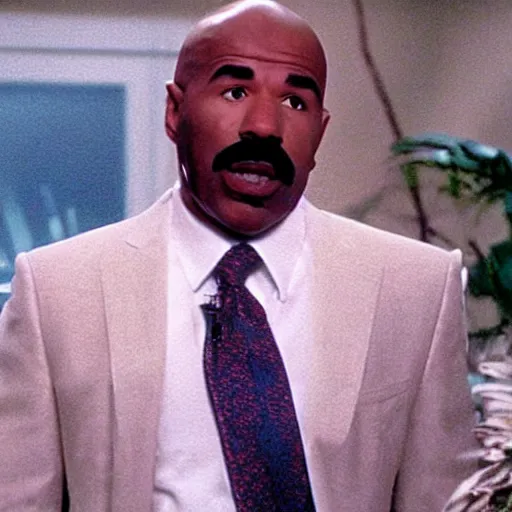 Prompt: a screen still of steve harvey in the movie predator