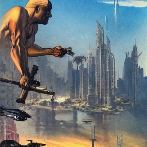 Image similar to gta : dubai, by frank frazetta