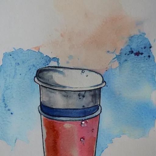 Prompt: Try to catch the deluge in a paper cup, watercolor, ink,