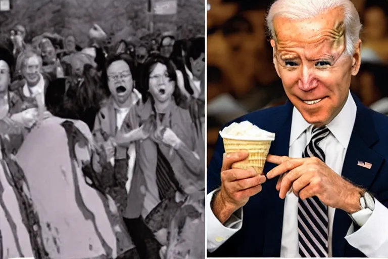 Image similar to Joe Biden eats ice cream, melts people, Junji Ito