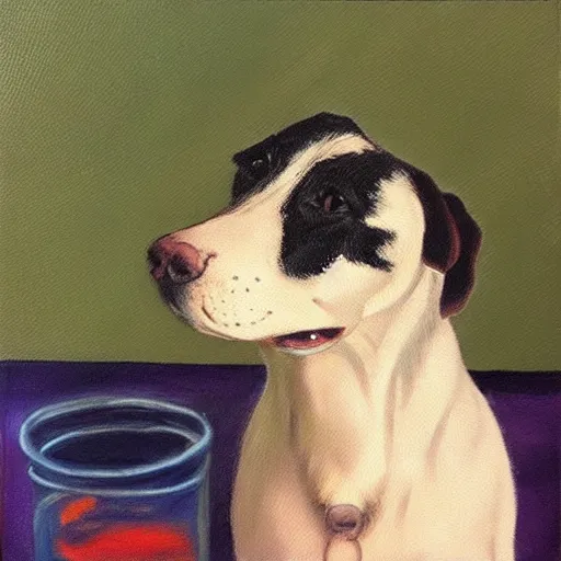 Image similar to “lonely dog by fire oil panting”