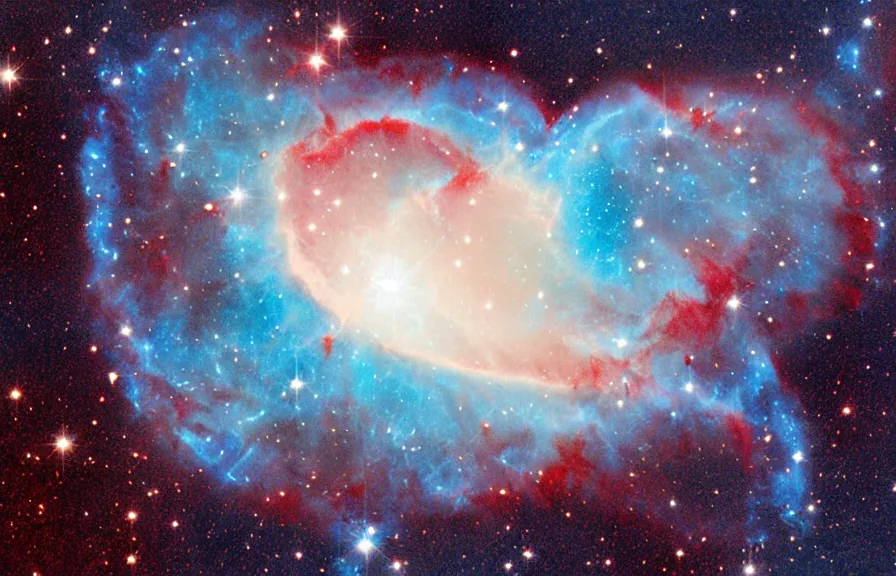 Prompt: nebula in the shape of a blue heart by Hubble telescope