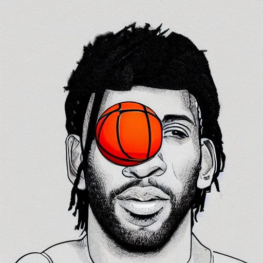Image similar to a portrait of kawhi leonard as an android robot holding a basketball by conrad roset, hyperdetailed, cyberpunk, cool, cybernetically enhanced, trending on artstation