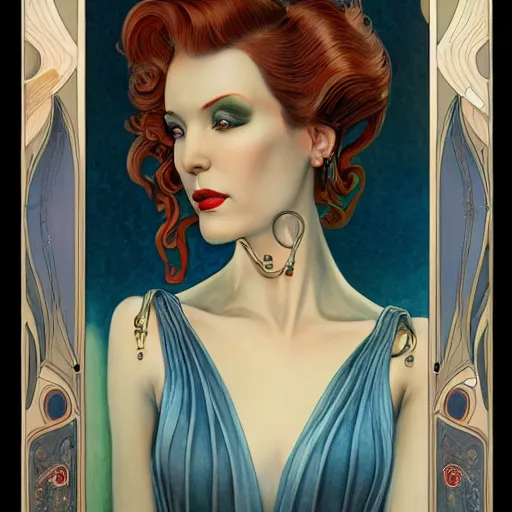 Image similar to an art nouveau streamline moderne portrait in the style of charles dulac and donato giancola and anna dittmann.