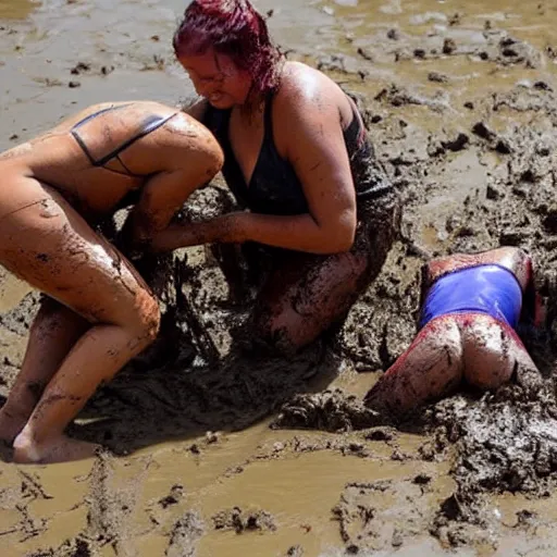 Image similar to 3 women fall over mud - wrestling