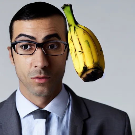 Image similar to a man wearing a suit banana head