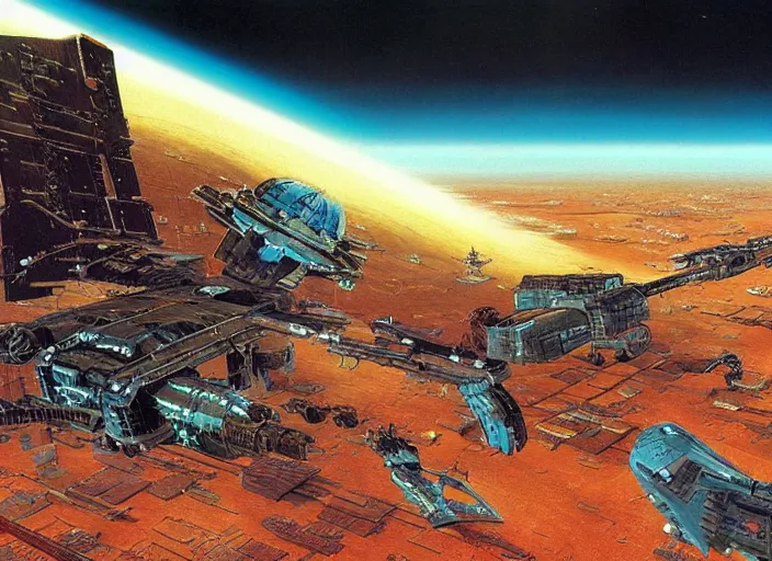 Prompt: cinematic matte painting, peter elson, chris foss, angus mckie, terran trade authority