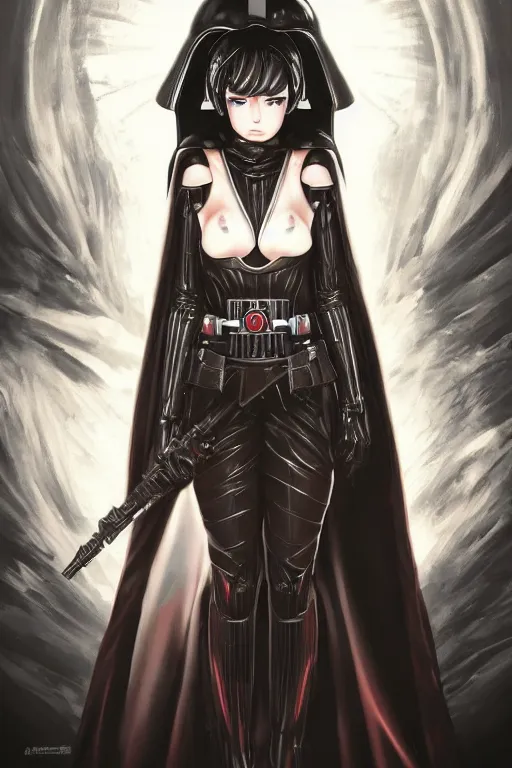 Image similar to anime key visual of a female darth vader goddess!!, intricate, stunning, highly detailed, digital painting, artstation, smooth, hard focus, starwars, sith, dark side, villain, the force, lucas films, illustration, art by artgerm and greg rutkowski and alphonse mucha