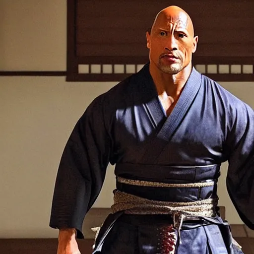 Image similar to Dwayne Johnson as Edo samurai , wearing kimono