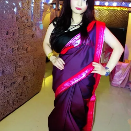 Image similar to hitomi tanaka wearing a saree in a club